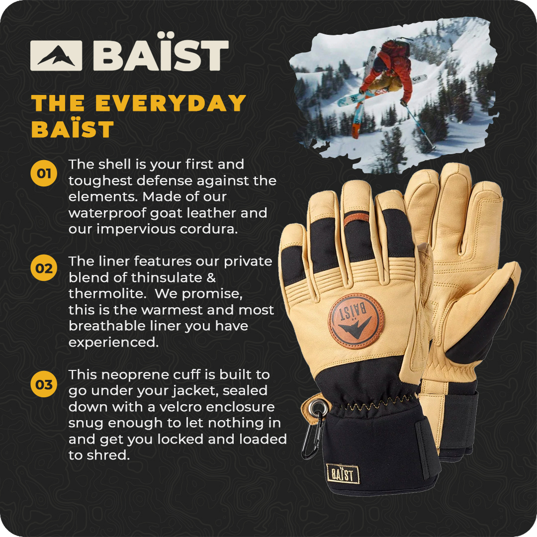 Men's Everyday BAÏST Winter Gloves - 70 = (S) White Leather with Navy Blue