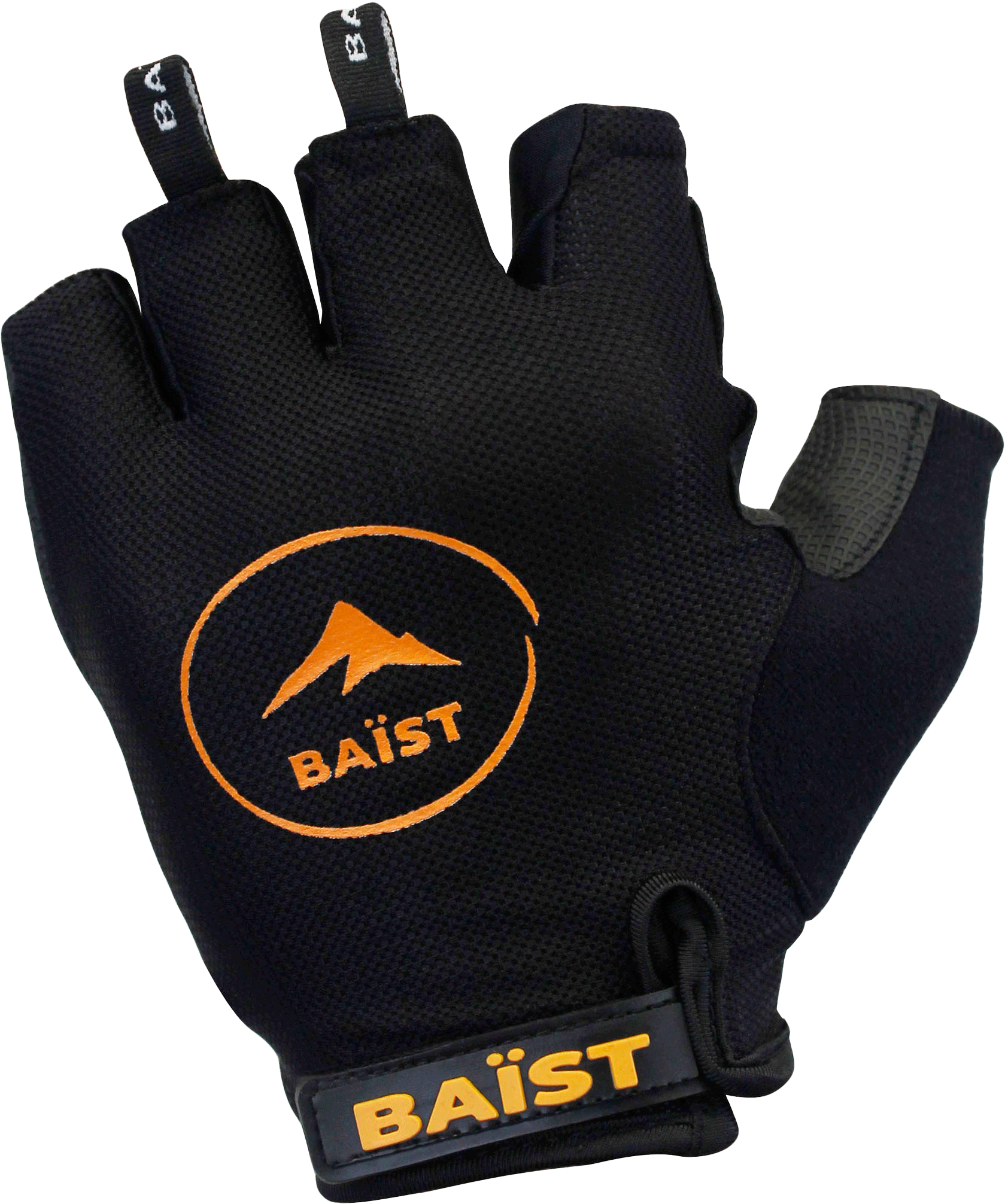 left hand fingerless gloves with BAIST Logo